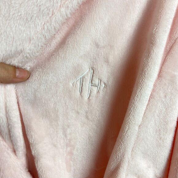 Tommy Hilfiger Pink Star Print Hooded Robe Sz L XL Soft Faux Fur Texture Pockets - Picture 4 of 11